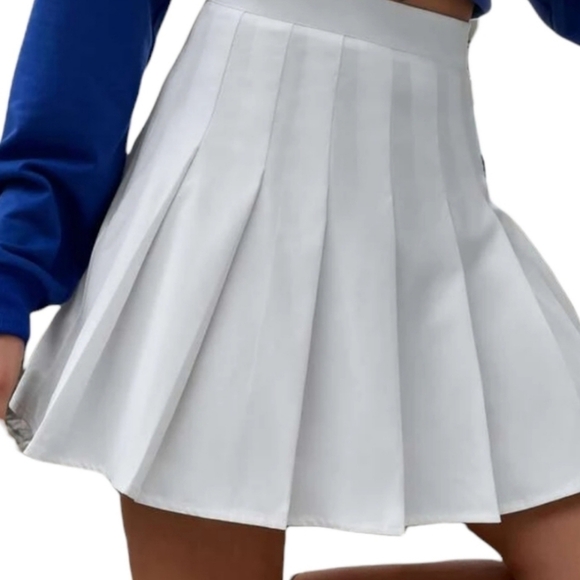 High Waist Pleated Tennis Mini Skirt White Small Academia Preppy - Picture 1 of 8